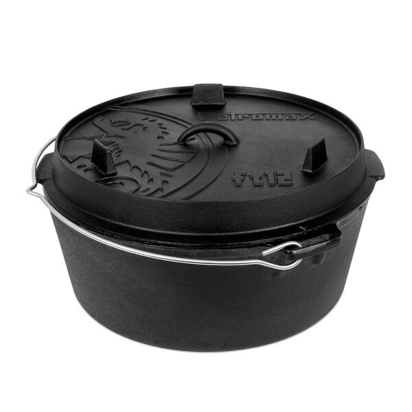 Petromax Feuertopf ft12-t (ohne Füße) Dutch Oven aus Gusseisen - 10,8L Topf & 2L Deckel (Pfanne)