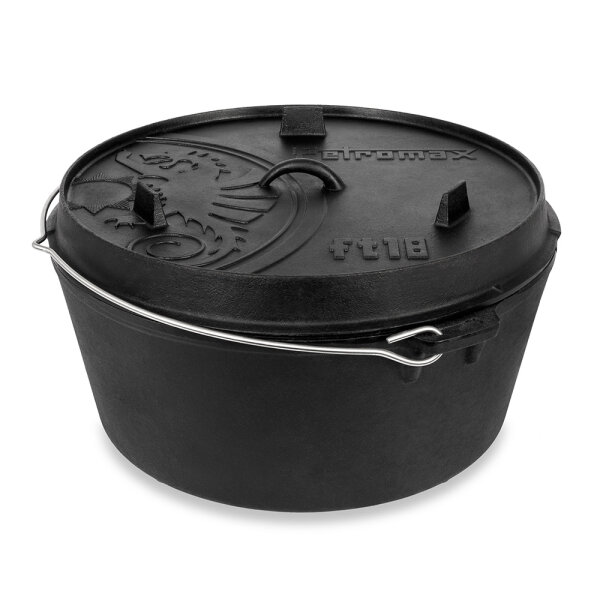 Petromax Feuertopf ft18 Dutch Oven aus Gusseisen - 16,1L Topf & 2L Deckel (Pfanne)