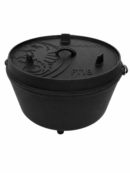 Petromax Feuertopf ft18 Dutch Oven aus Gusseisen - 16,1L Topf & 2L Deckel (Pfanne)