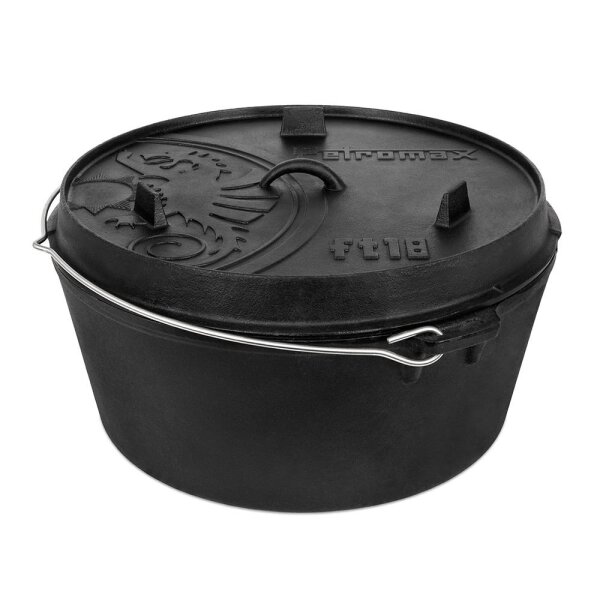 Petromax Feuertopf ft18-T (ohne Füße) Dutch Oven aus Gusseisen - 16,1L Topf & 2L Deckel (Pfanne)