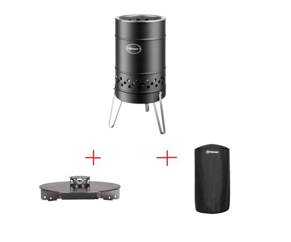 Petromax Feuertonne Pyron - Black Edition inkl. Grillplatte und Abdeckhaube