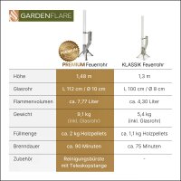 Gardenflare Premium Feuerrohr Edelstahl silber